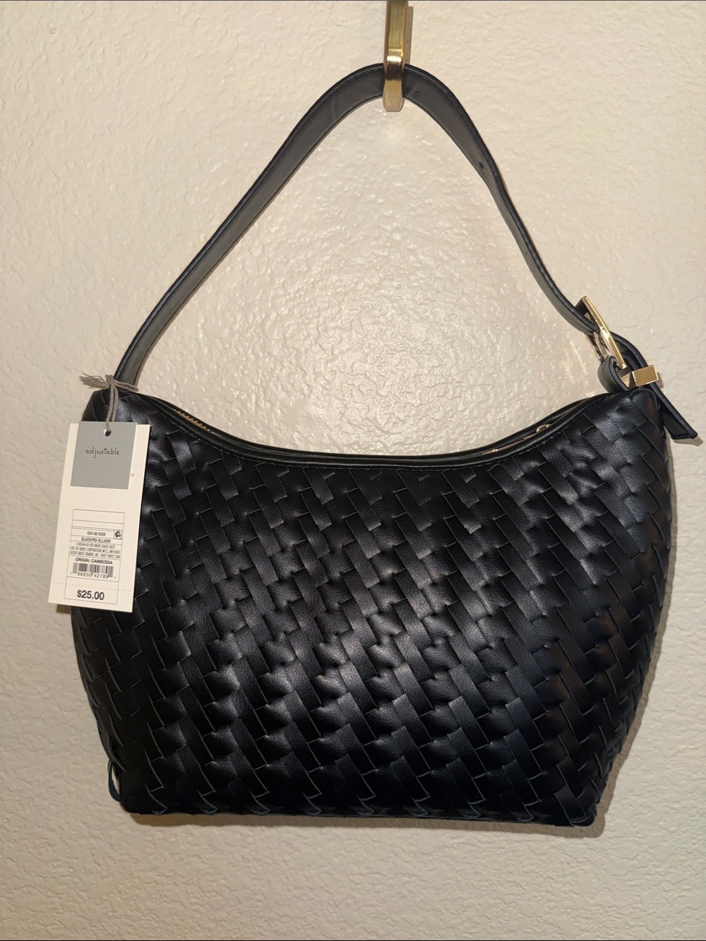 a new day Black Woven Shoulder Bag with Gold Hardware